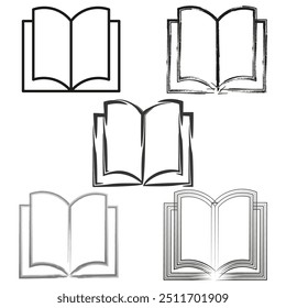 Open book icon. Sketch style books. Abstract outline drawings. Vector reading symbols.