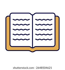 Abrir Ícone de Livro com Ilustração de Vetor de Linhas de Texto Estilizadas. Essa ilustração vetorial representa um livro aberto simples com linhas onduladas estilizadas representando o texto em ambas as páginas.