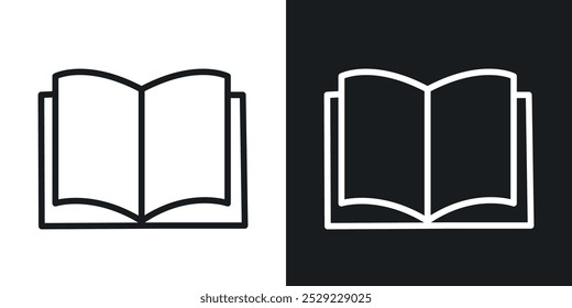 Icono de libro abierto en color negro de línea delgada. ilustración de símbolos de Vector simple plano.