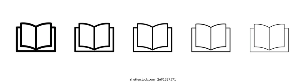 ícone abrir livro. Coleção de ícones de linha fina para interface do usuário da Web.