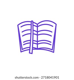 Open Book Icon. Thin Line Illustration of Spread Pages with Text, Pictogram of Reading, Education, Knowledge and Literature, Symbol of Study, Learning Resources and Academic Research.