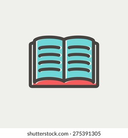 Open book icon thin line for web and mobile, modern minimalistic flat design. Vector icon with dark grey outline and offset colour on light grey background.