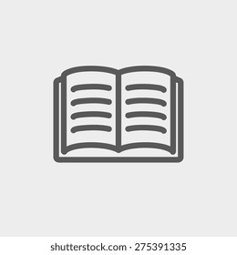 Open book icon thin line for web and mobile, modern minimalistic flat design. Vector dark grey icon on light grey background.