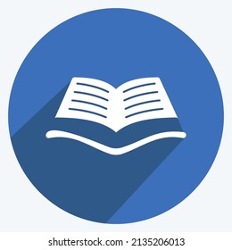 Open Book Icon in trendy long shadow style isolated on soft blue background