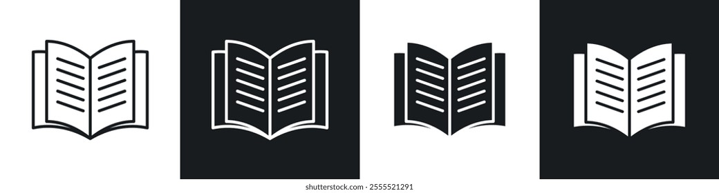 open book icon vector collection in black and white.