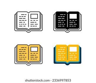 open book icon vector design in 4 style line, glyph, duotone, and flat