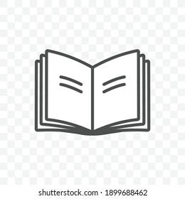 Icono de libro abierto ilustración vector símbolo de signo aislado - estilo blanco y negro en fondo transparente.
