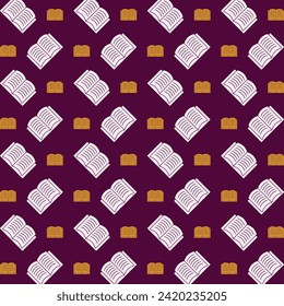 Open Book Icon Vector Illustration repeating trendy cute pattern colorful red background