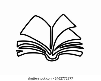 Open Book Icon vector Illustration Education Page Paper Literature Reading Vector Library School Knowl, Continuous one line hand drawn book icon isolated on white background