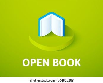 Open book icon, vector symbol in flat isometric style isolated on color background