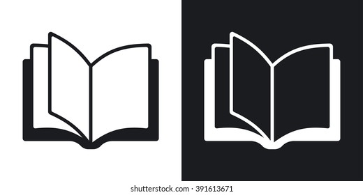 Open book icon, vector. Two-tone version on black and white background
