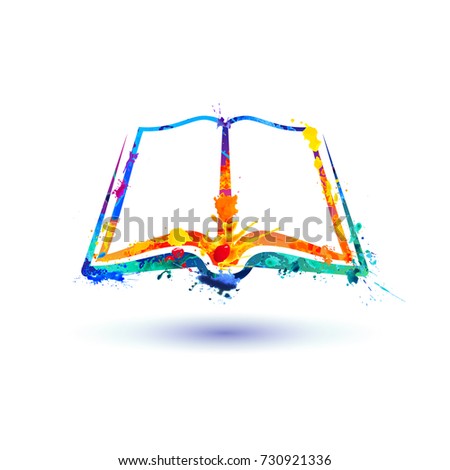 Open book icon. Vector watercolor colorful splash paint
