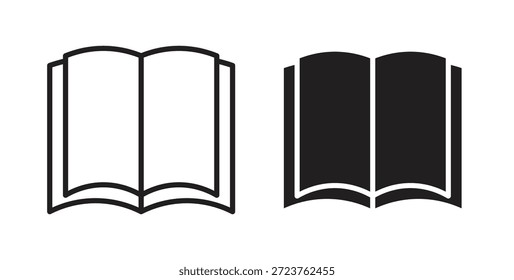 abrir ícones de livro em linhas finas, contorno e traçados preenchidos