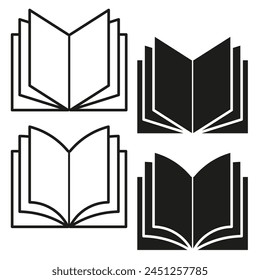 Open book icons in line and solid styles. Reading and literature symbols. Vector illustration. EPS 10.