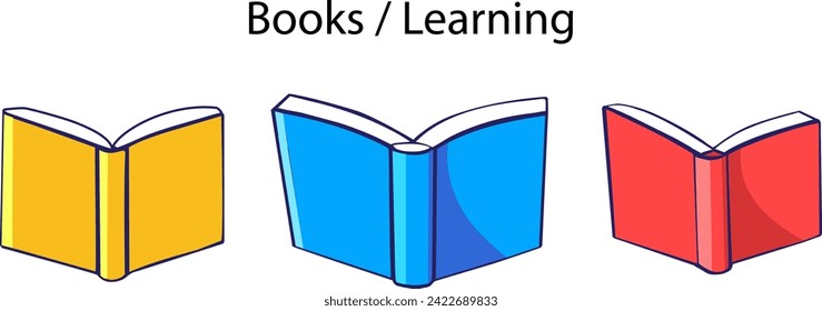 Open book icons set education sign simple flat design back to school kids cartoon colorful banner learning history library hardcover notebook pages isolated on white label template vector teacher day