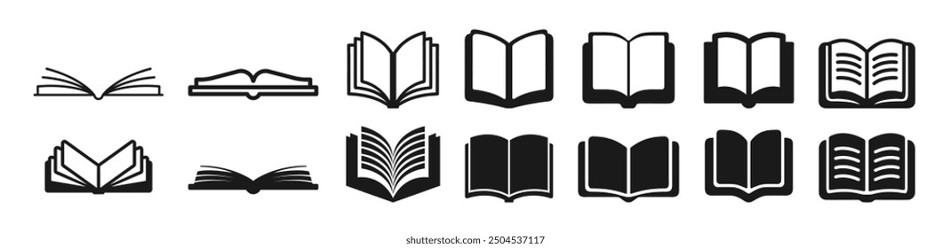 Open book icons set isolated on transparent background. Literature book icons collection. Textbook icons