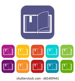 Open book icons set vector illustration in flat style in colors red, blue, green, and other