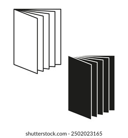 Abrir iconos de libro. Dos diseños en blanco y negro. Esquema minimalista y estilos sólidos. Ilustración vectorial.