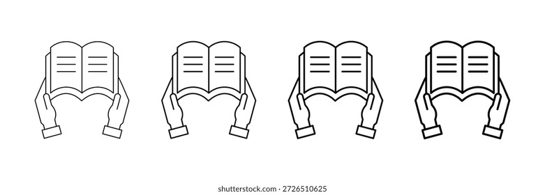 Conjunto de Vectores de iconos de libro abierto en diferentes estilos de línea de trazo