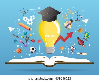 Open book idea on light bulb.education concept.can be used for layout,vector