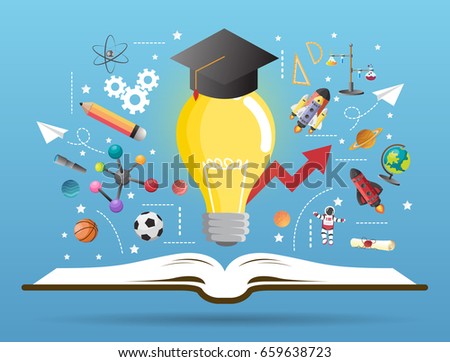 Open book idea on light bulb.education concept.can be used for layout,vector