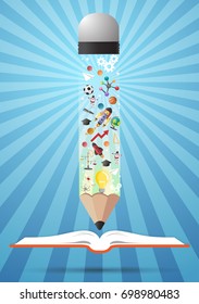 Open book idea and pencils.education concept.can be used for layout,vector