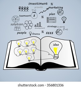 Open book with ideas about the concept of business