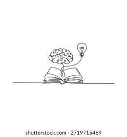 Un libro abierto que ilumina un cerebro humano con un concepto de bombilla brillante