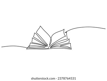 Open Book Illustrated in One Continuous Line. Vector illustration isolated on white background. Minimalist design handdrawn.