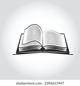 Open book illustration art Black and White 
