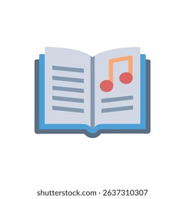 Open book illustration displaying musical note flat design style