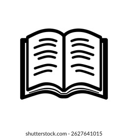Open book illustration features a minimalist style, displaying blank pages and rendered in black, set against a transparent backdrop.