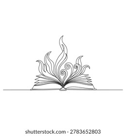 Open book illustration featuring creative artistic swirling pages drawn in a continuous line art style suitable for educational concepts or literary projects for students and avid readers of classic novels
