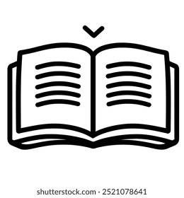 An open book illustration with lines representing text, symbolizing reading and knowledge.