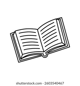 Open book illustration. School supply doodle design. Office element - stationery and art school supply. Back to school. Open book hand drawn element - for reading and writing, textbook icon.