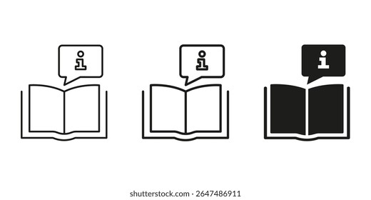 Open Book With Information Icon Set. Knowledge Sharing, Education, And Learning Resource Symbol Collection. Information Access And Literacy Promotion. Isolated Vector Illustration.