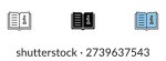 Open book with information icon vector. Instruction manual symbol for education, user guide, library knowledge, and help center set. Vector Illustration.