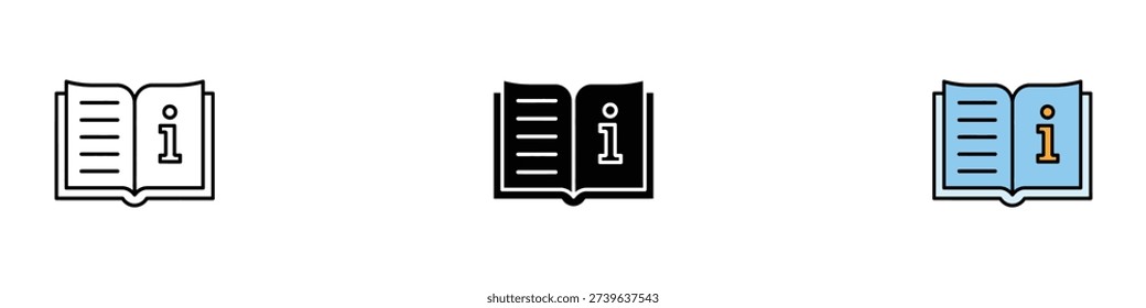 Open book with information icon vector. Instruction manual symbol for education, user guide, library knowledge, and help center set. Vector Illustration.