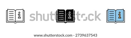 Open book with information icon vector. Instruction manual symbol for education, user guide, library knowledge, and help center set. Vector Illustration.