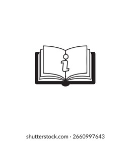 Un libro abierto con un letrero de información representa orientación, ayuda y Asistencia. Es un símbolo de conocimiento, educación y aprendizaje. Proporciona respuestas y detalles.