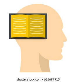 Open book inside a man head icon flat isolated on white background vector illustration