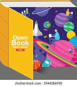 Open Book ,Inspiration, back to school, flat design vector.