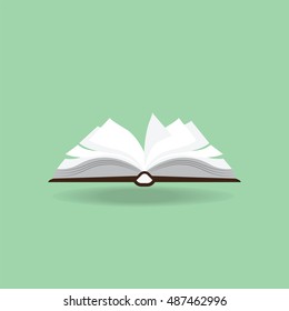 Open book isolated on background, education conceptual flat design vector illustration.