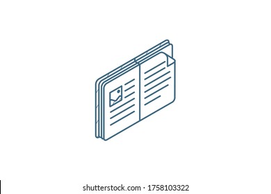 Open book isometric icon. 3d vector illustration. Isolated line art technical drawing. Editable stroke