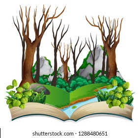 Open book jungle theme illustration