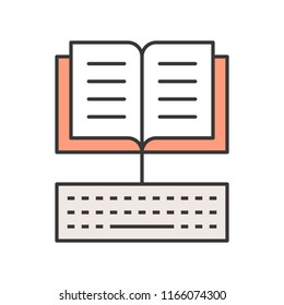 open book and keyboard icon, e learning concept editable stroke outline icon