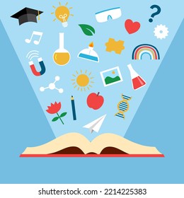 Open book knowledge education concept vector illustration.