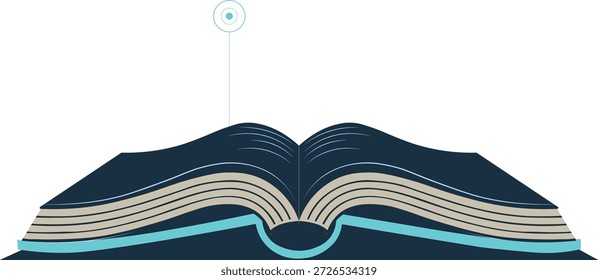 Icono de conocimiento de libro abierto con resaltado digital, Educación y concepto de aprendizaje electrónico para la alfabetización moderna