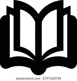 Open book knowledge icon silhouette with education learning knowledge literature university academic information research teaching textbook bookmark classroom reference