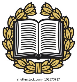 open book and laurel wreath (school symbol)